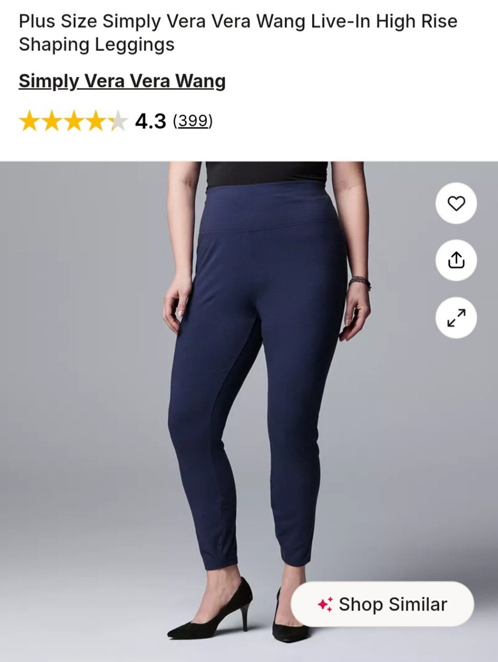 Simply Vera Vera Wang Navy Live-In High Rise Shaping Leggings